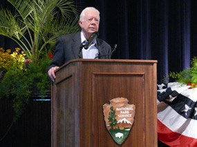 President Carter speaking at Presidents' Day Celebration. President Carter speaking at Presidents' Day Celebration.