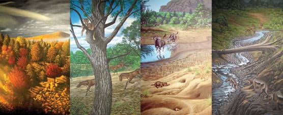 Image of an artist's rendition of the John Day strata landscapes.
