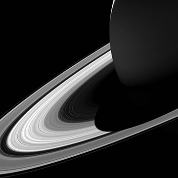 Saturn is seen with its rings. This image was taken with the Cassini spacecraft. This view looks toward the sunlit side of the rings from about 10 degrees above the ring plane. The image was taken in visible light with the Cassini spacecraft wide-angle camera on Feb. 3, 2017.