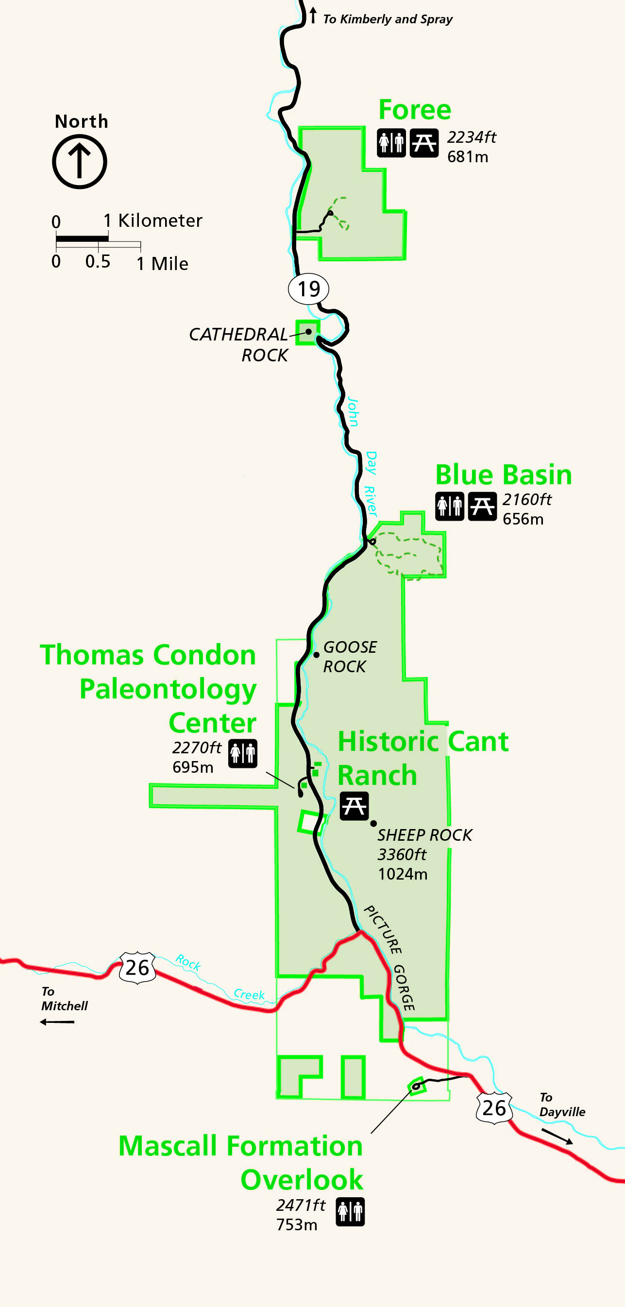 John Day Fossil Beds Map Sheep Rock - John Day Fossil Beds National Monument (U.s. National Park  Service)