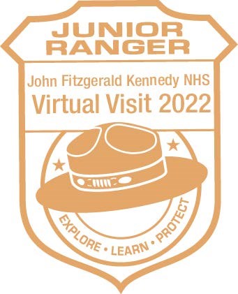 An orange imprint of Junior Ranger badge for JFK NHS.