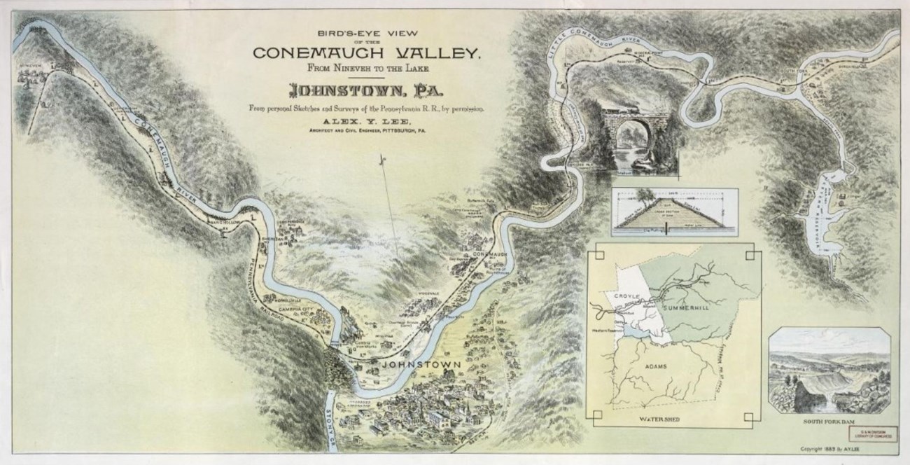 A map showing the path of the flood