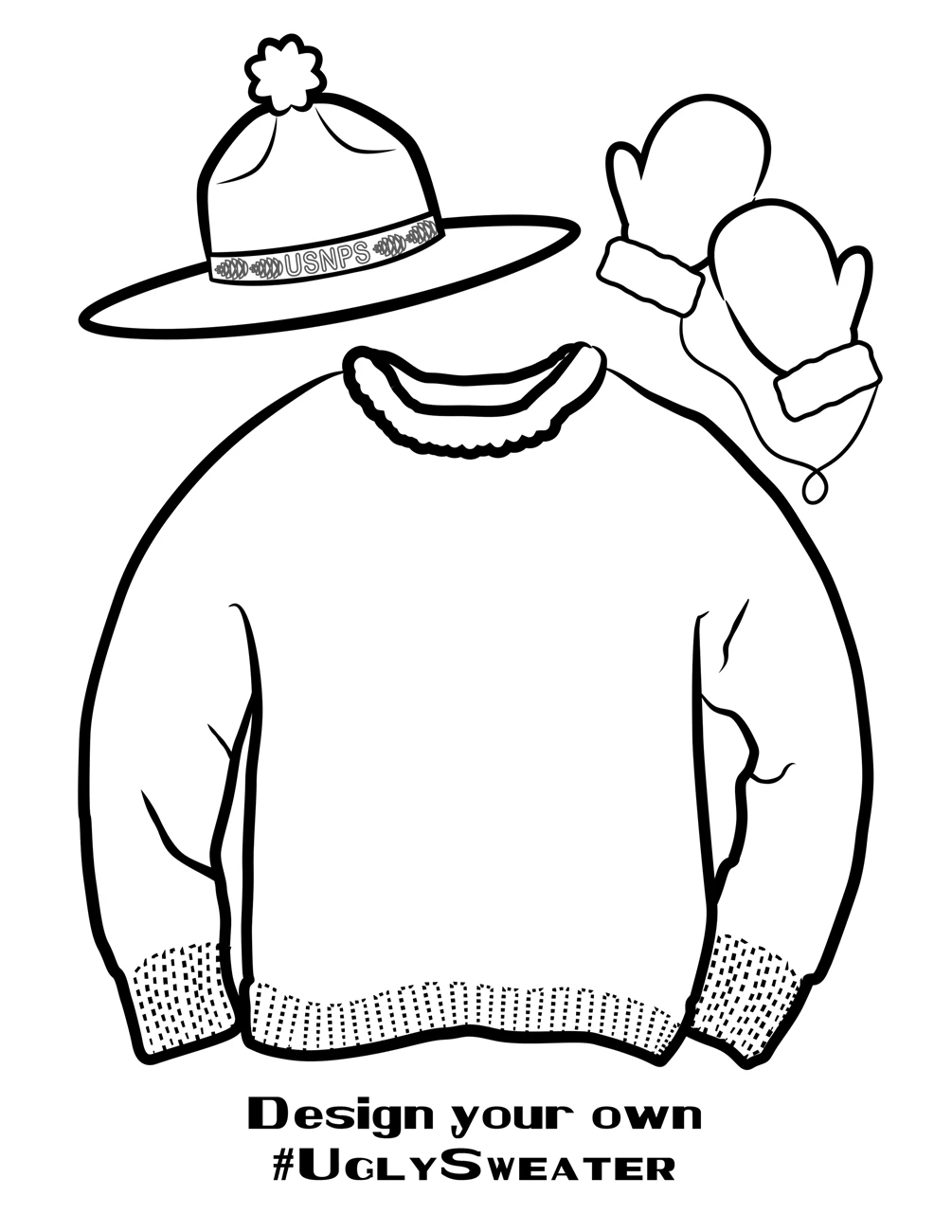 Ugly Sweater: blank A coloring book page with a sweater with no design