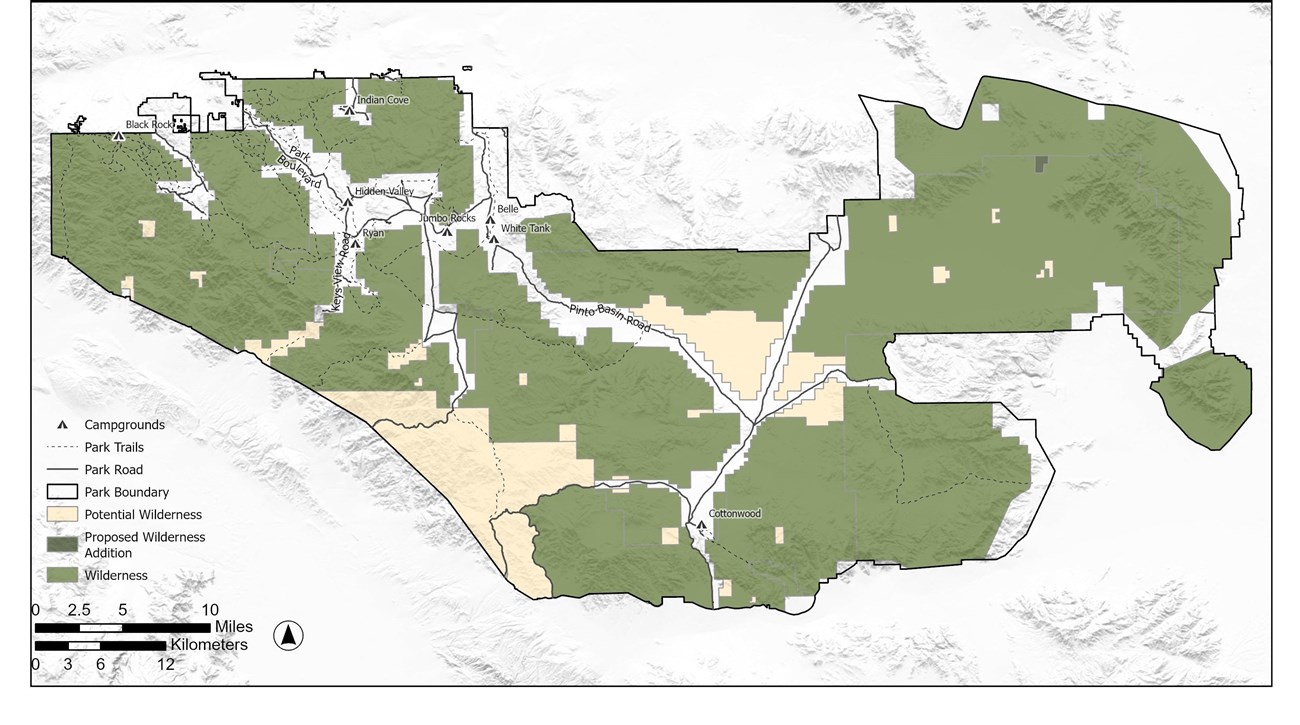 a map showing the wilderness areas of Joshua Tree National Park