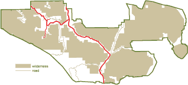 simple map showing that most of Joshua Tree National Park is wilderness