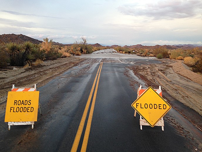 Pinto Basin Road flooded at Smoke Tree Wash on August 25, 2013. Pinto Basin Road flooded at Smoke Tree Wash on August 25, 2013.