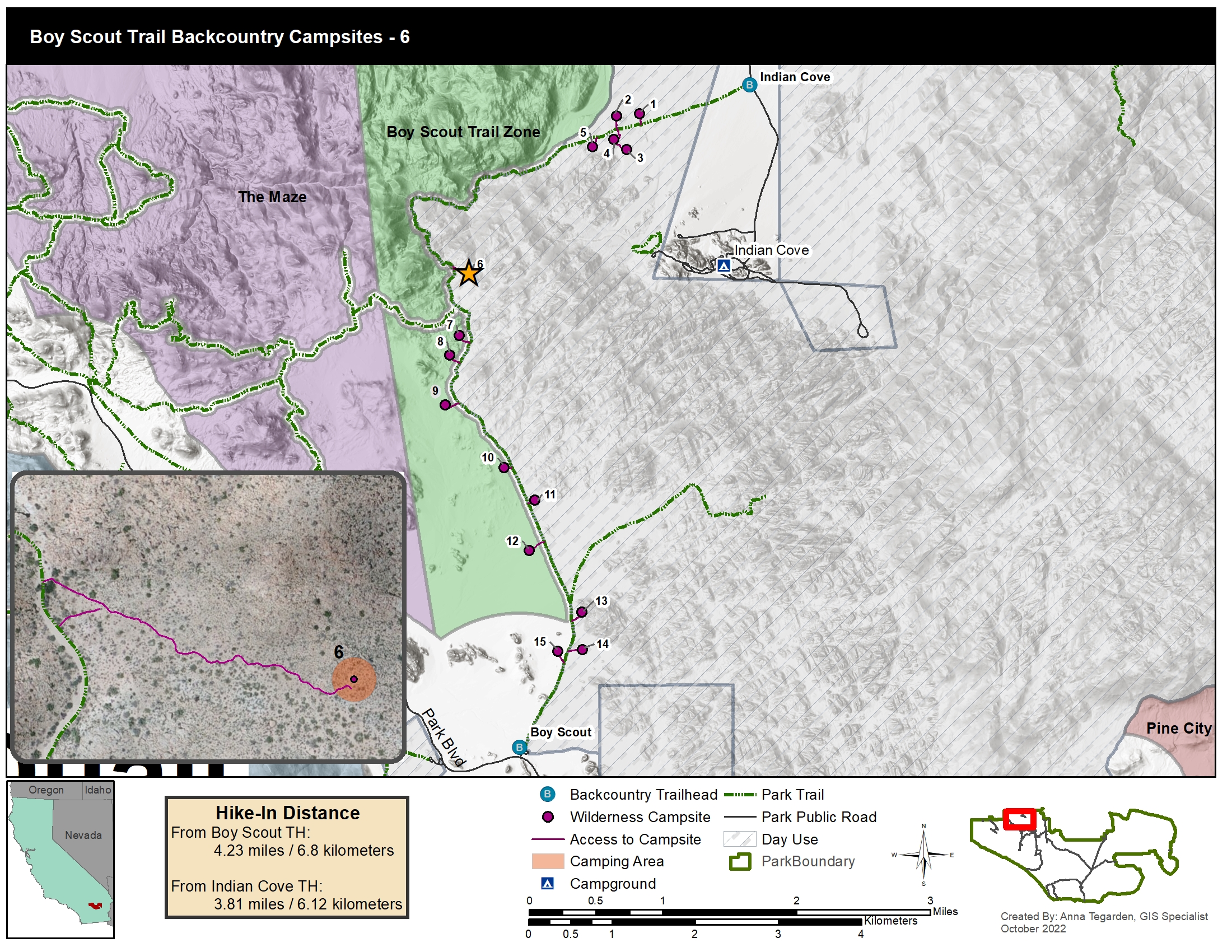 A map of designated campsites along the boy scout trail