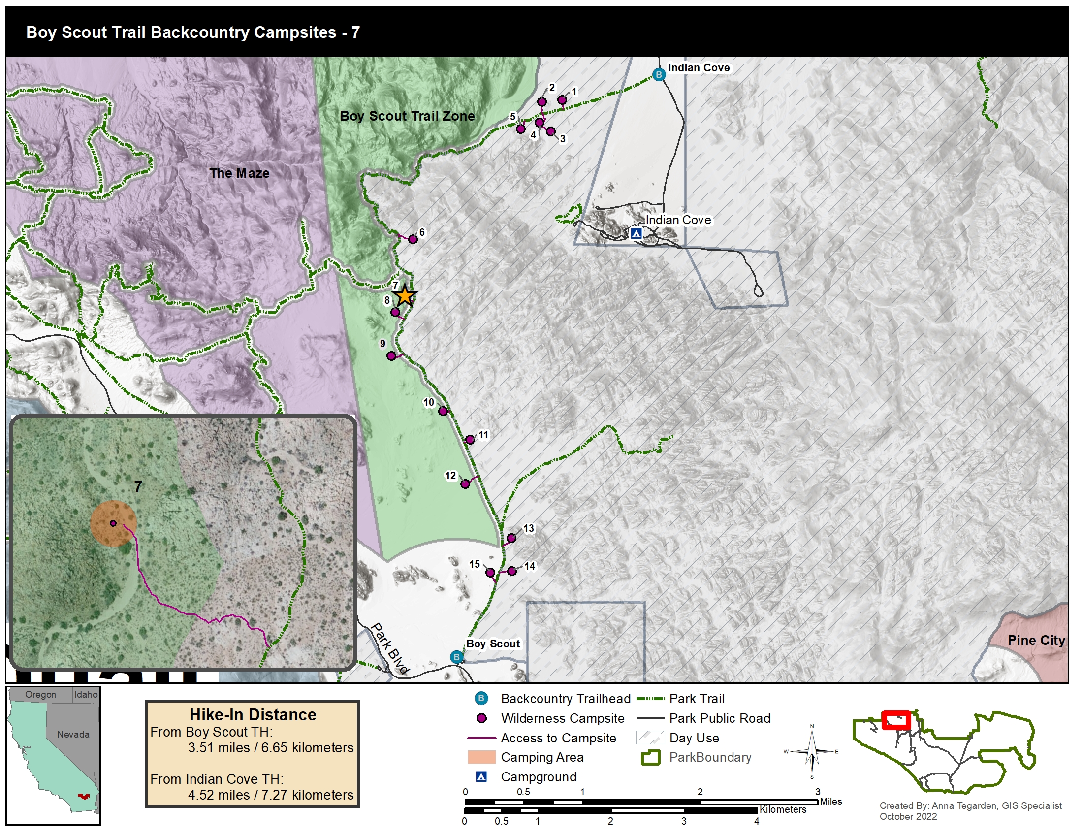 A map of designated campsites along the boy scout trail