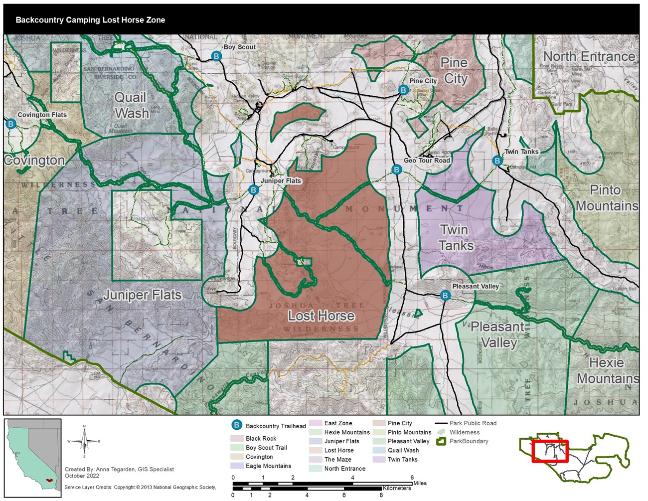 A map of the lost horse backcountry camping zone for wilderness camping