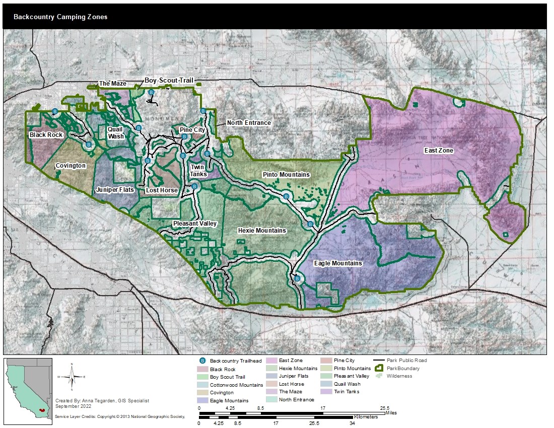 A map of the park with backcountry camping zones