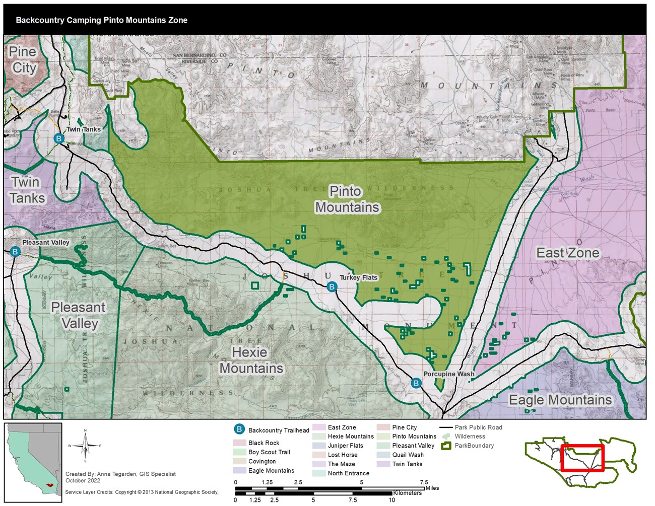 a map of the pinto mountains backcountry zone