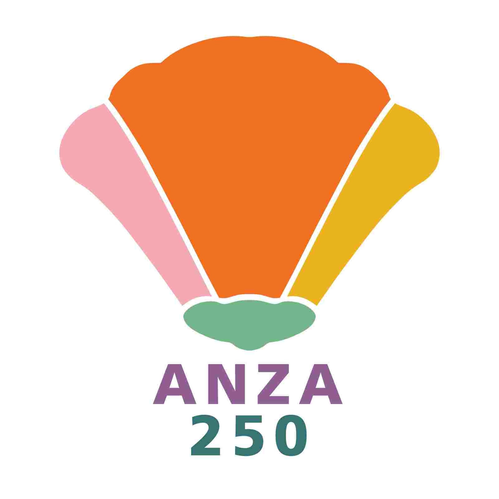 Stylized poppy flower and Anza 250 text