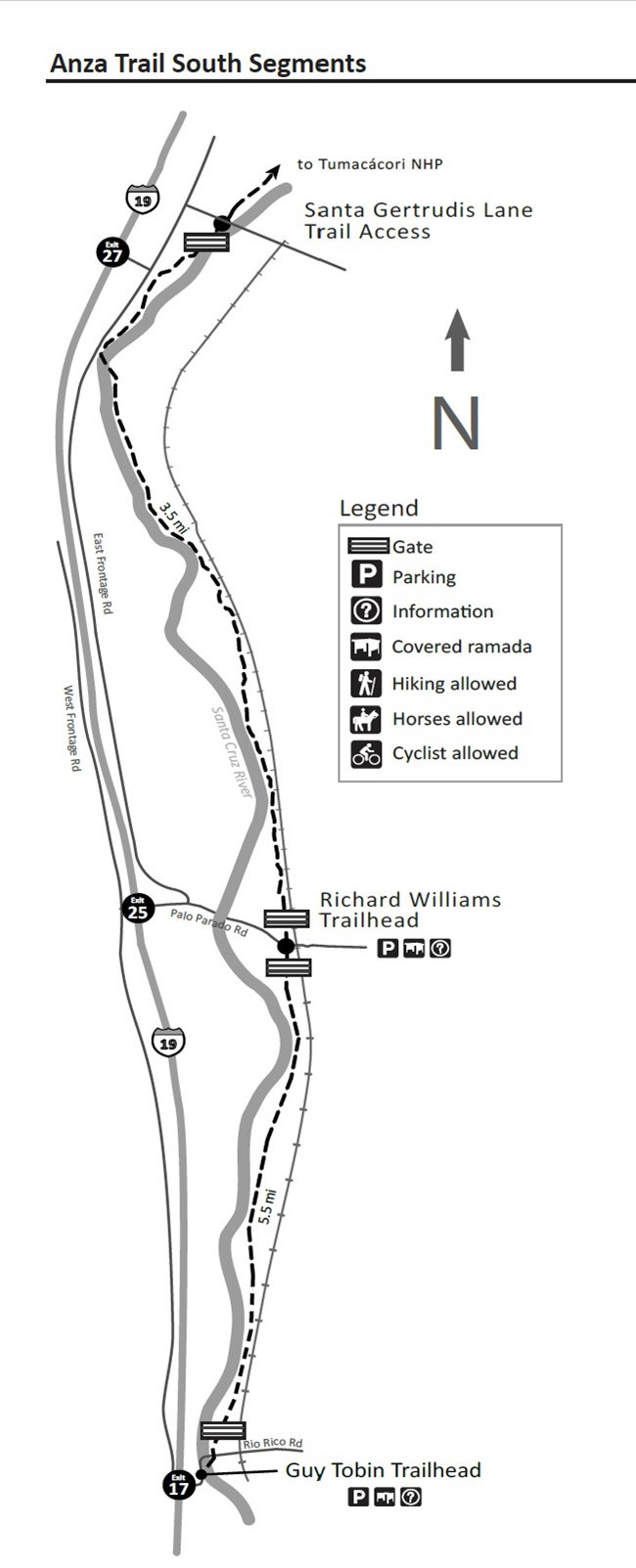 A map of the Anza Trail in southern Arizona