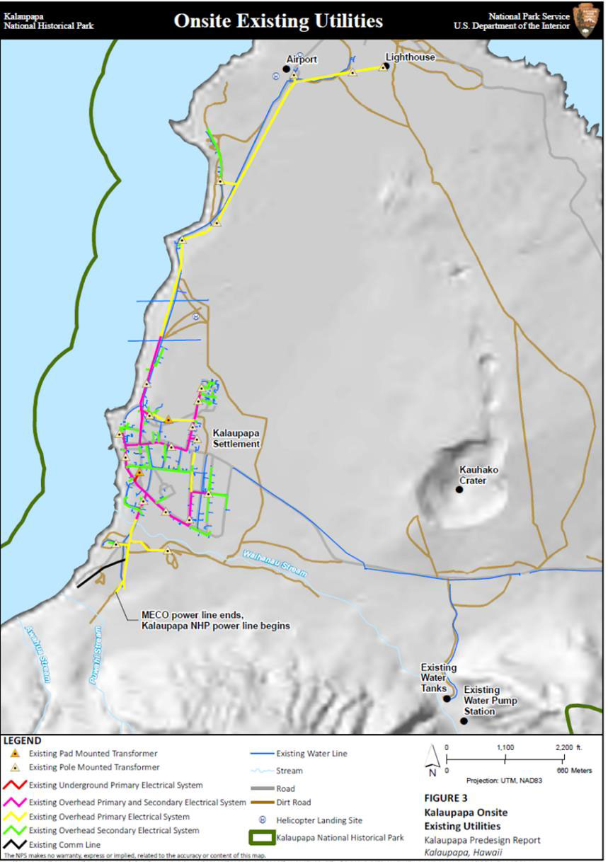 Map showing exiting utility corridors throughout the park