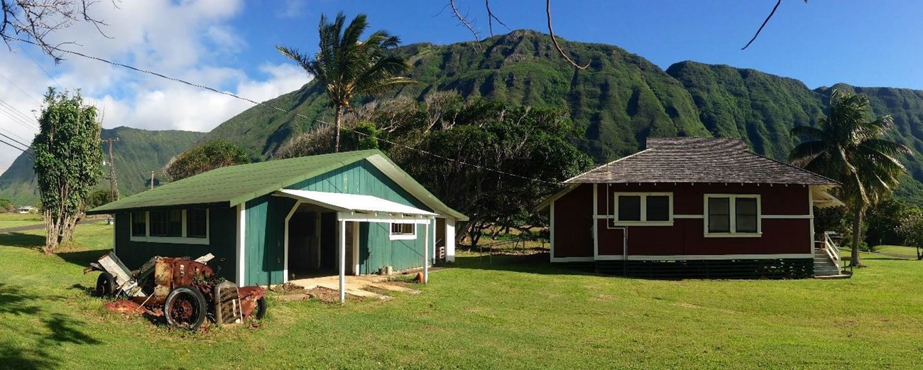 This photograph depicts the plantation-era architecture of the park's historic structures. The house pictured was once part of the New Baldwin Home for Boys, which was constructed on the Kalaupapa side of the peninsula in the early 1900s.