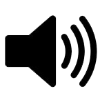 A black graphic of sound coming out of a speaker