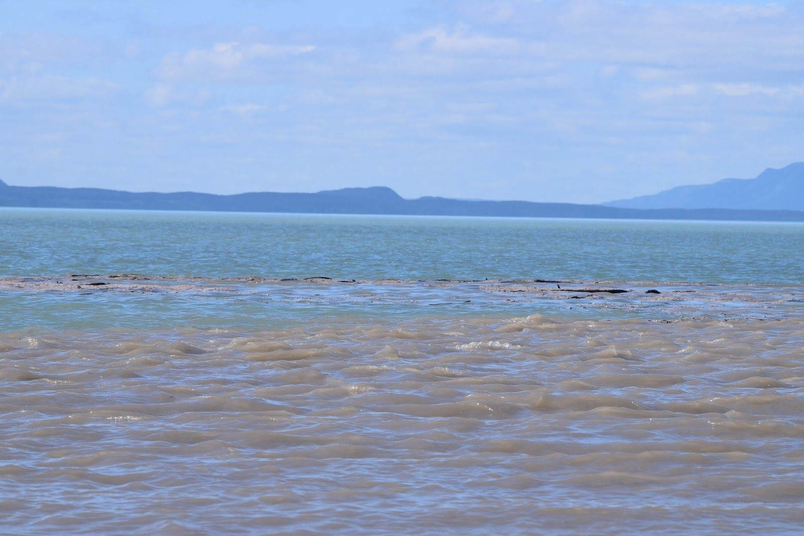 Darker and lighter water showing where river and lake water meet Darker and lighter water showing where river and lake water meet