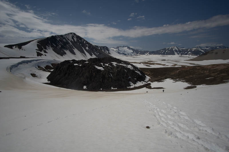 Approaching Novarupta through a snow field