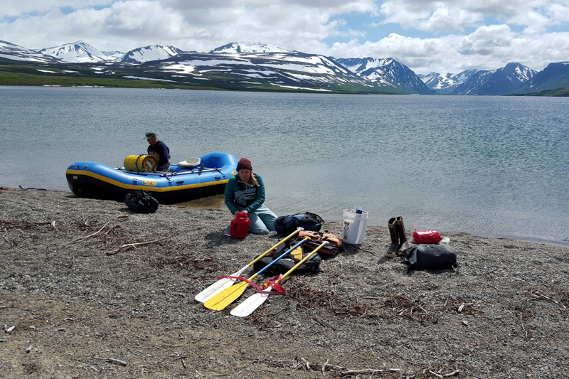 Rangers prepare an inflatable raft 