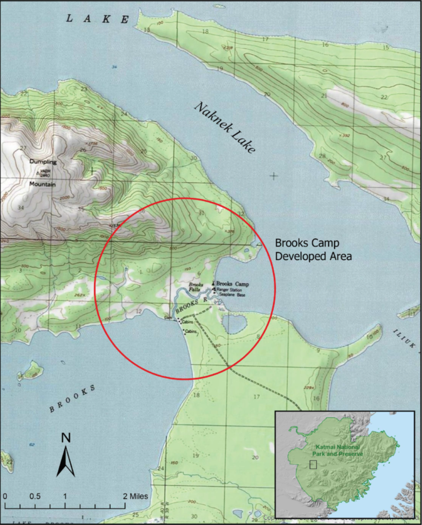 BCDA map Map showing the border of the Brooks Camp Developed Area