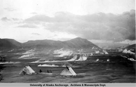 Historic photo of tent camp.