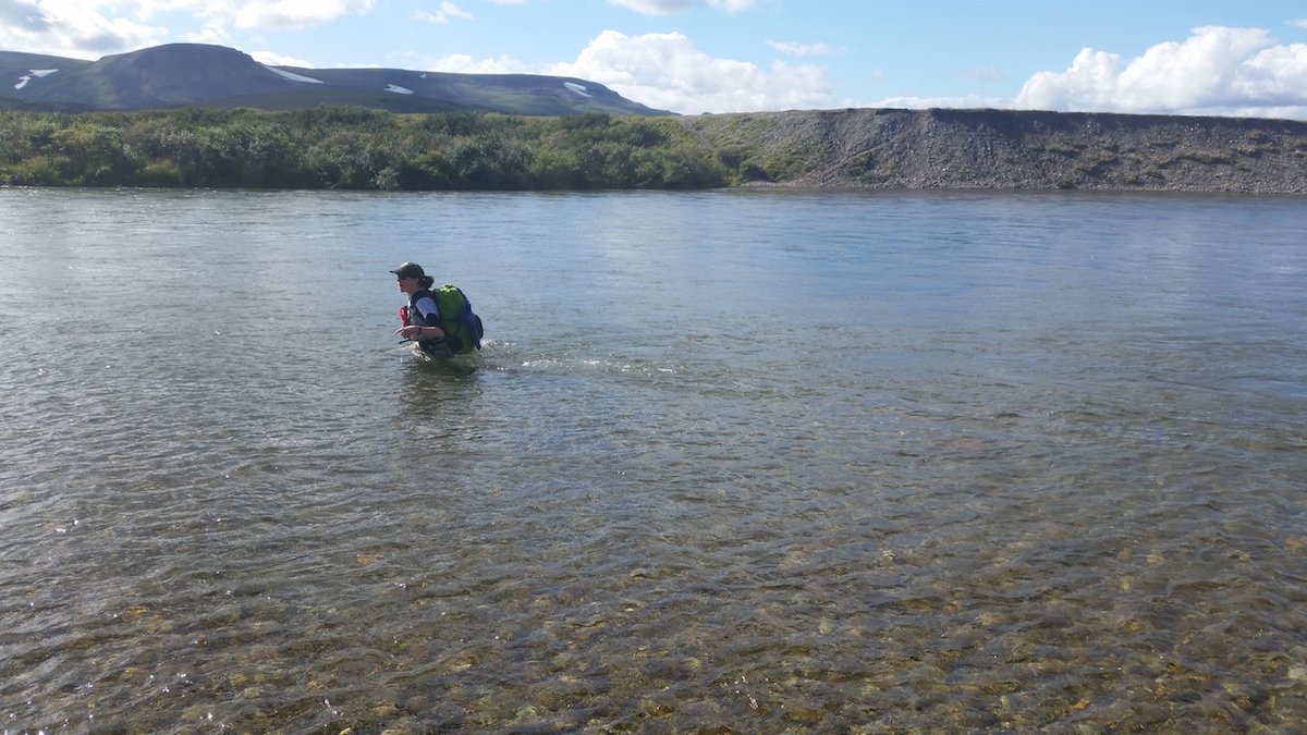 Ranger Leslie crosses Moraine Creek