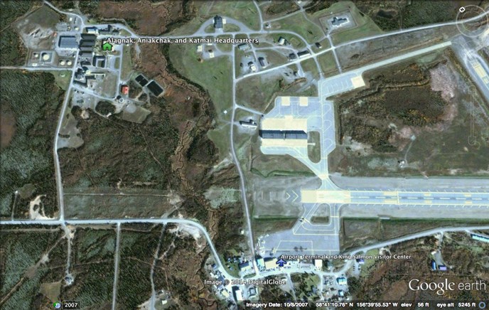 King Salmon Air Force Base, Alagnak Wild River's headquarters are at upper left