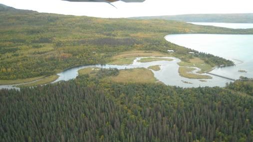 Brooks River as viewed from an airplane. Brooks River as viewed from an airplane.
