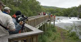 Commercial film crew at Brooks Falls Commercial film crew at Brooks Falls