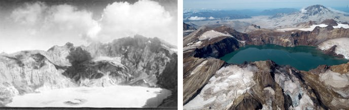 Photos of the Katmai Caldera (left 1919, right 2005)