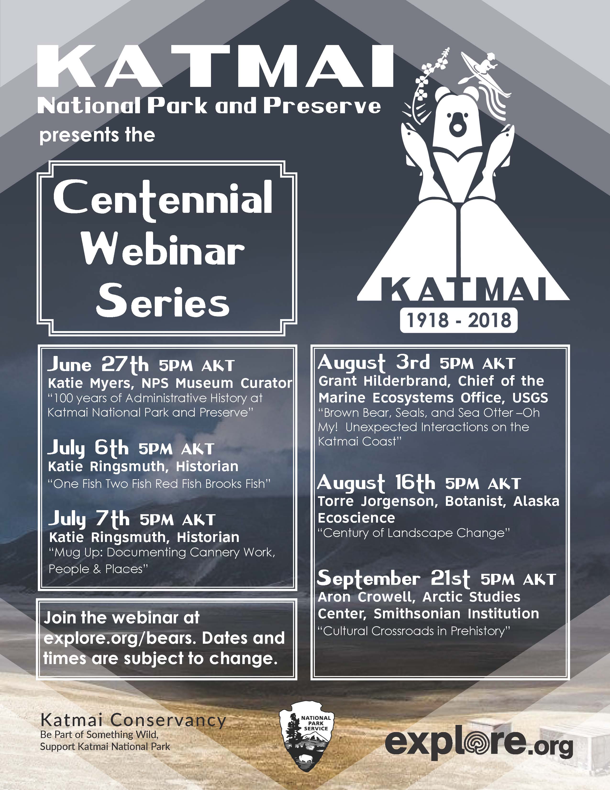 Graphic listing dates of centennial webinars