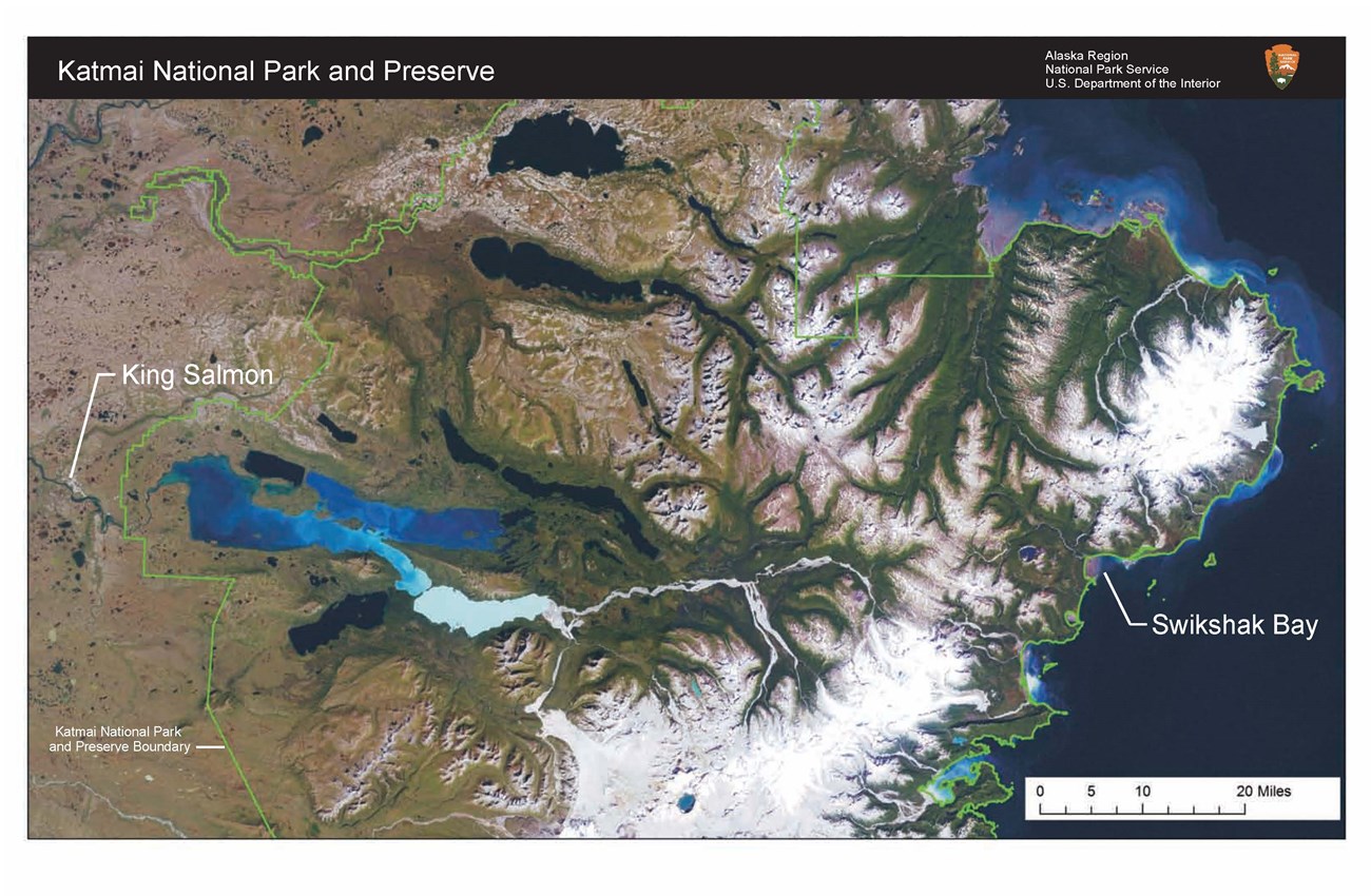 A map of Katmai National Park and Preserve