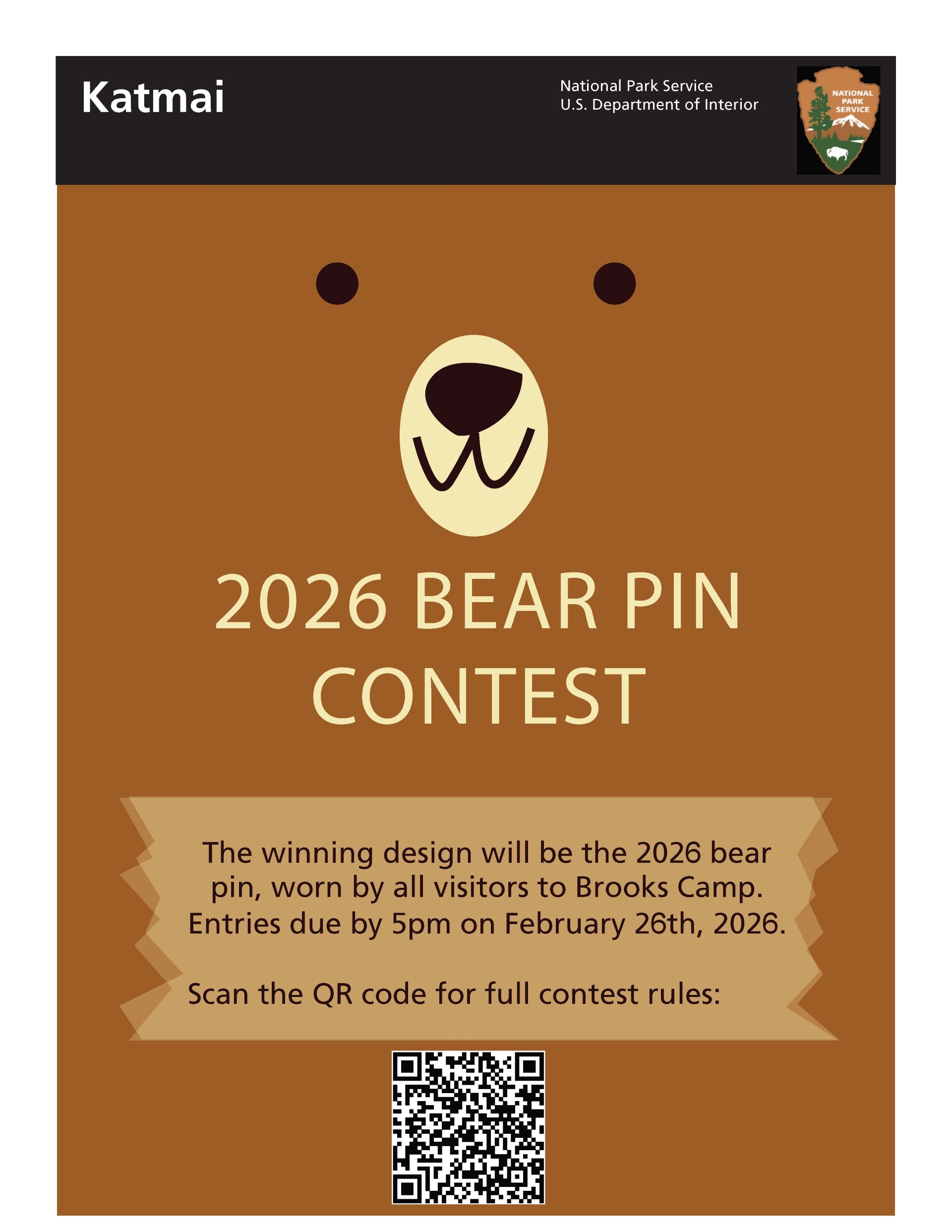 bear pin design contest information with drawn image of a happy bear