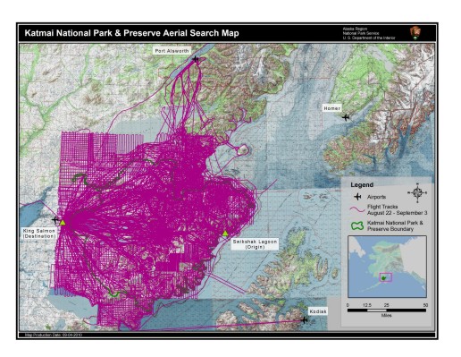 A map of flight routes flown during search
