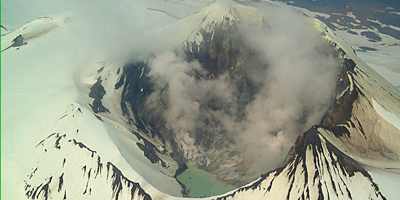 Fumeroles steaming on Mt Martin