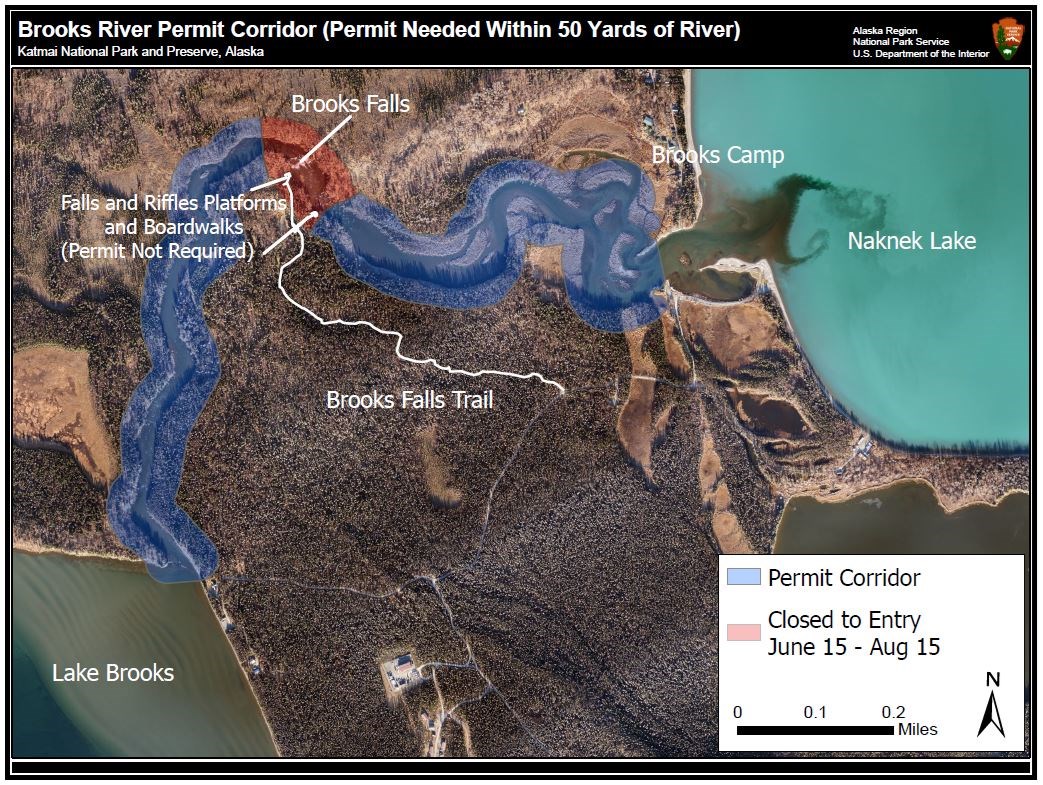 A map showing an overlay of the river where permits are required