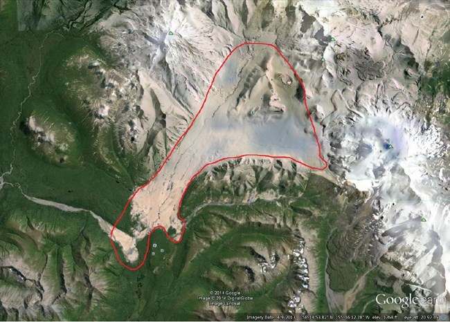 Google map view of Valley of Ten Thousands Smokes with closure outlined