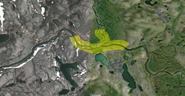 Map of Moraine and Funnel Creek confluence with the area seasonally closed to camping highlighted.