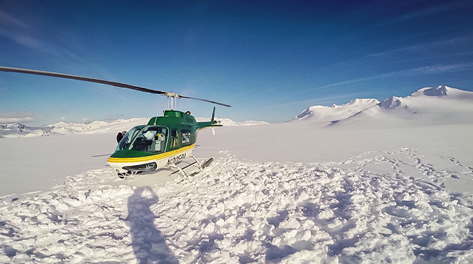 Helicopter on the Harding Icefield, Exit Glacier Mass Balance Study 2015, Kenai Fjords National Park