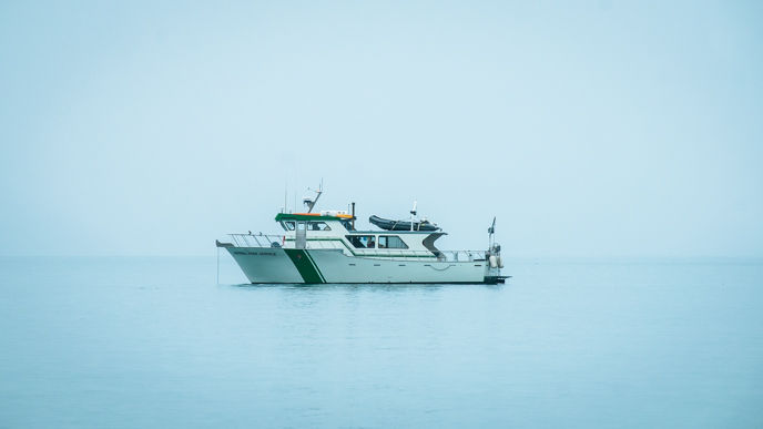 The M/V Serac sitting at anchor