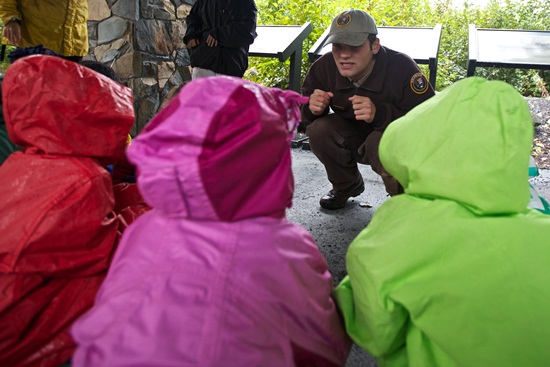 Students act out life as a mosquito at Exit Glacier