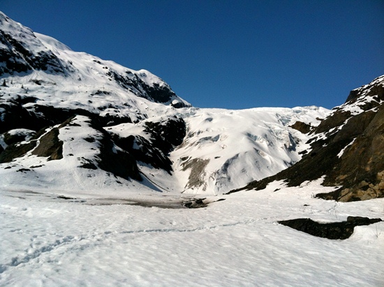 Toe of exit glacier in late May.