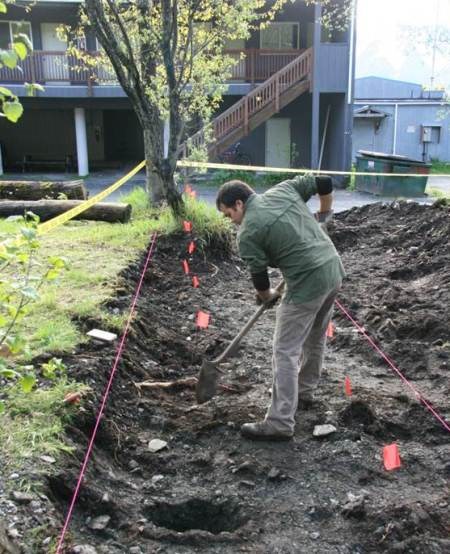 Archeologist Dan Trepal excavates a plot in downtown Seward.