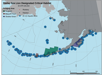 map of critical sea lion habitat
