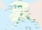 A map of Alaska highlighting the locations of individual National Park Service units.