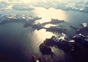 Aerial photo of fjords.
