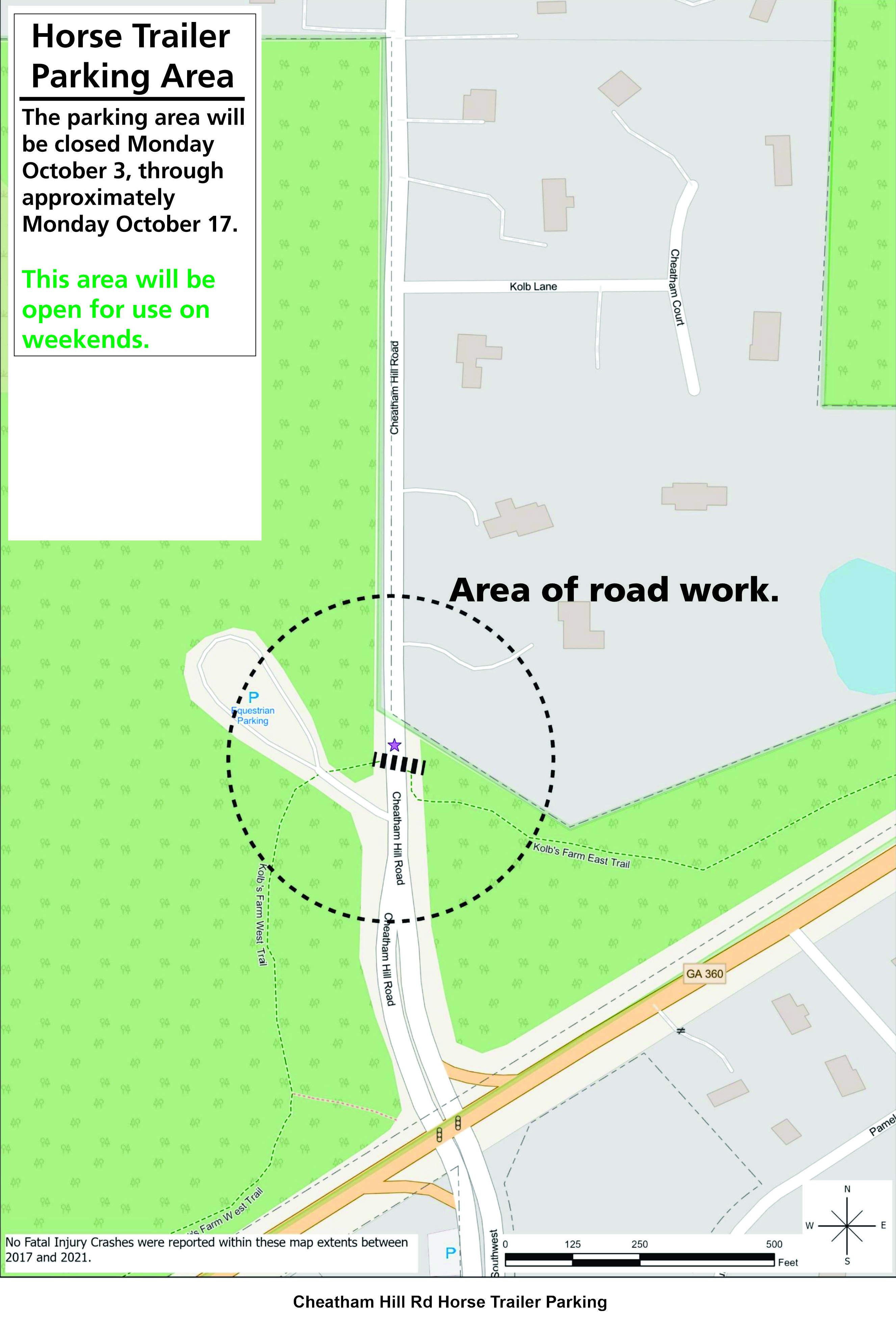 MicrosoftTeams-image (1) A map detailing the closure area of the horse trailer parking lot.