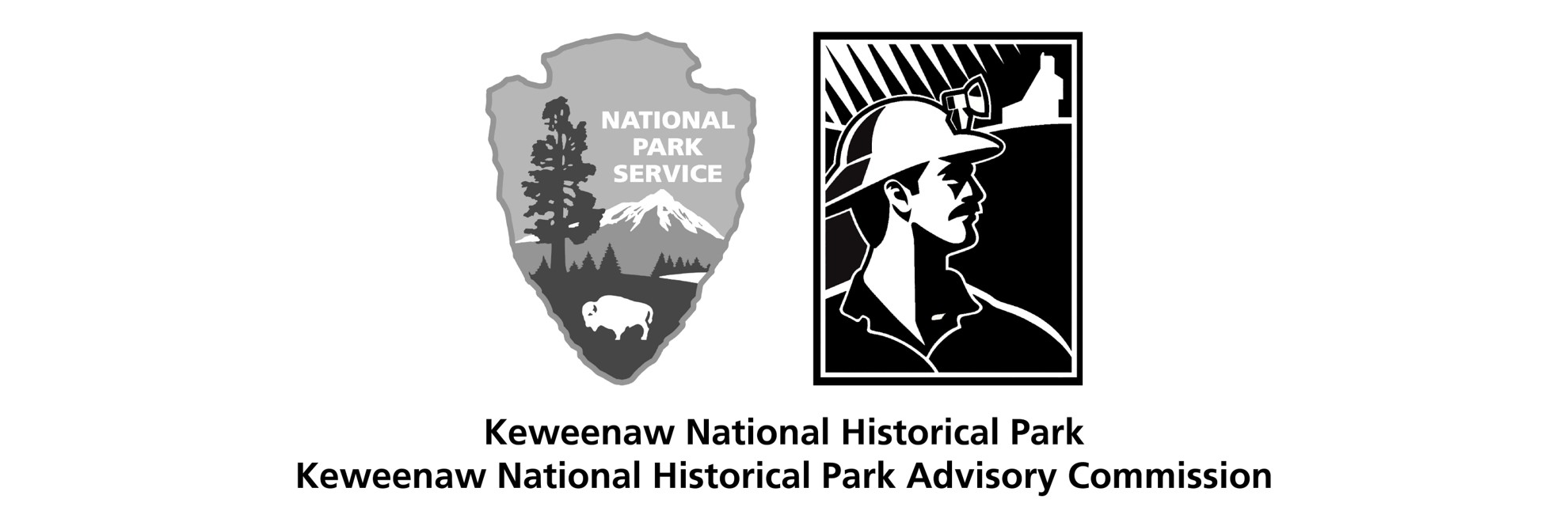 Arrowhead logo, miner logo, Keweenaw National Historical Park Advisory Commission