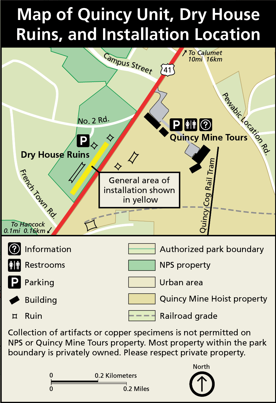 Detailed map of the Quincy dry house ruins and the installation location.