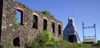 Though now silent, the ruins of the boiler house for the Quincy Mining Company's #4 mine sit in a once bustling industrial landscape.